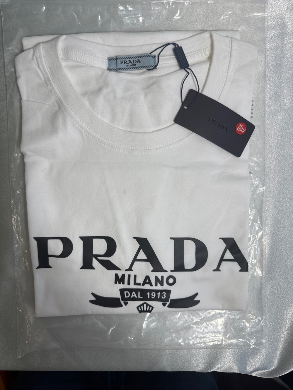 Prada White Crewneck T-Shirt with Green Logo🔥New! Size: XL - Picture 3 of 5